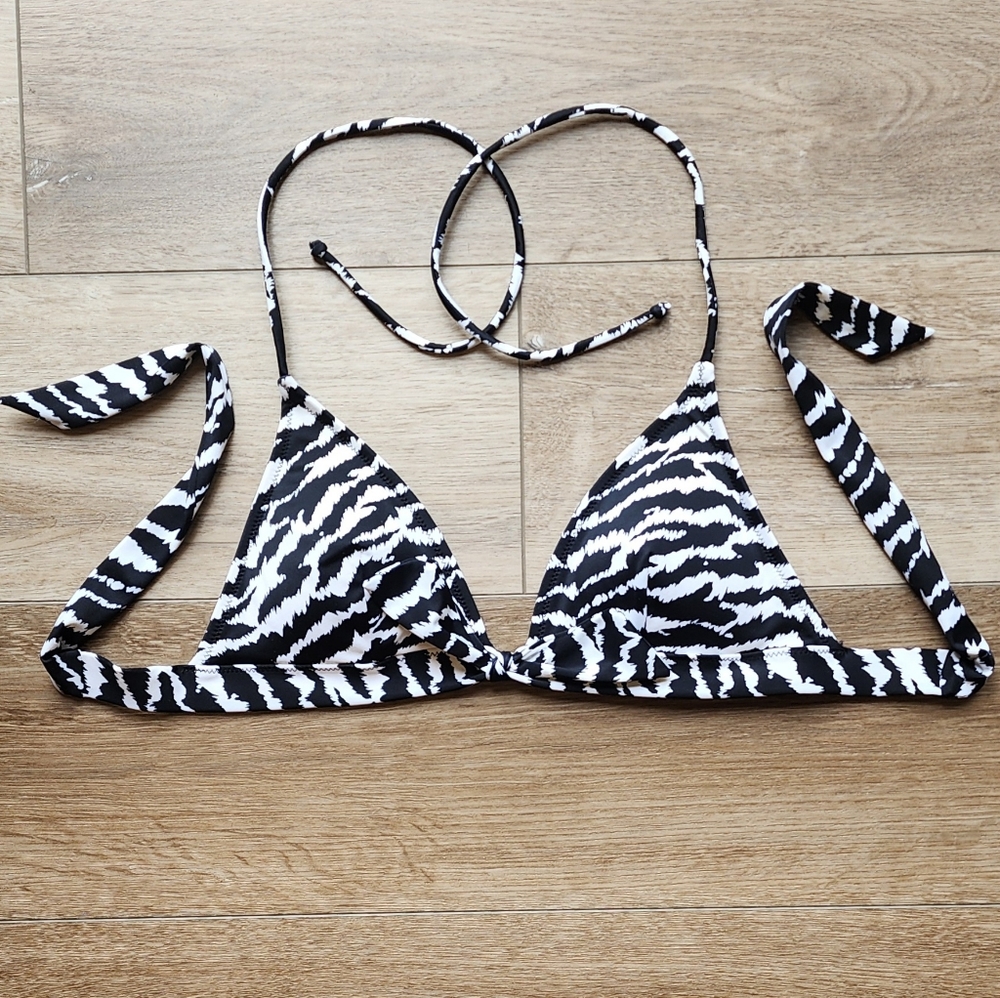 Victorias Secret Womens Medium Zebra Animal Print Bow Bikini Swimsuit Tie Top